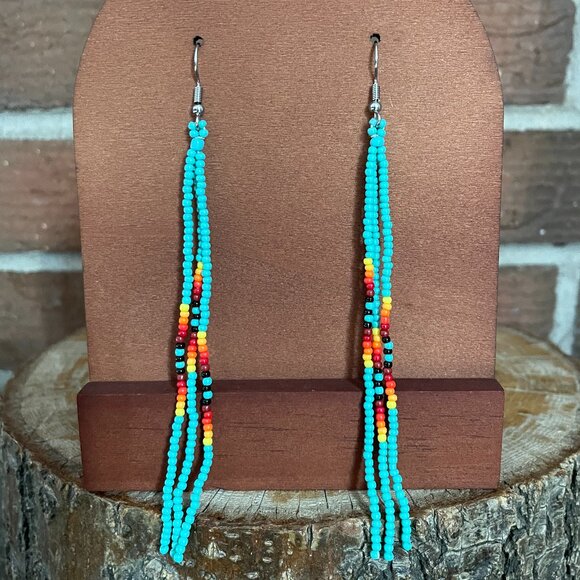 Red Saguaro Trading Post Jewelry - Turquoise Southwest Pattern Seed Bead Earrings